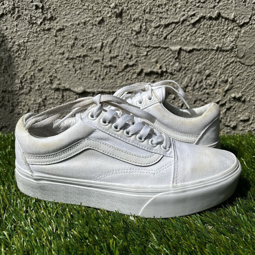 Vans Shoes Women Size 7 Old Skool Platform Sneakers White Canvas Low Top